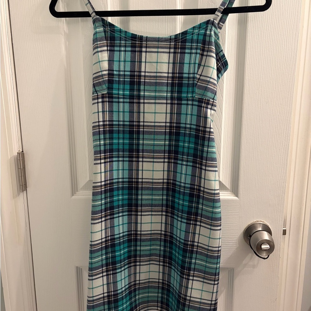 Brandy Melville Blue White Black Gingham Plaid Mini Dress Small